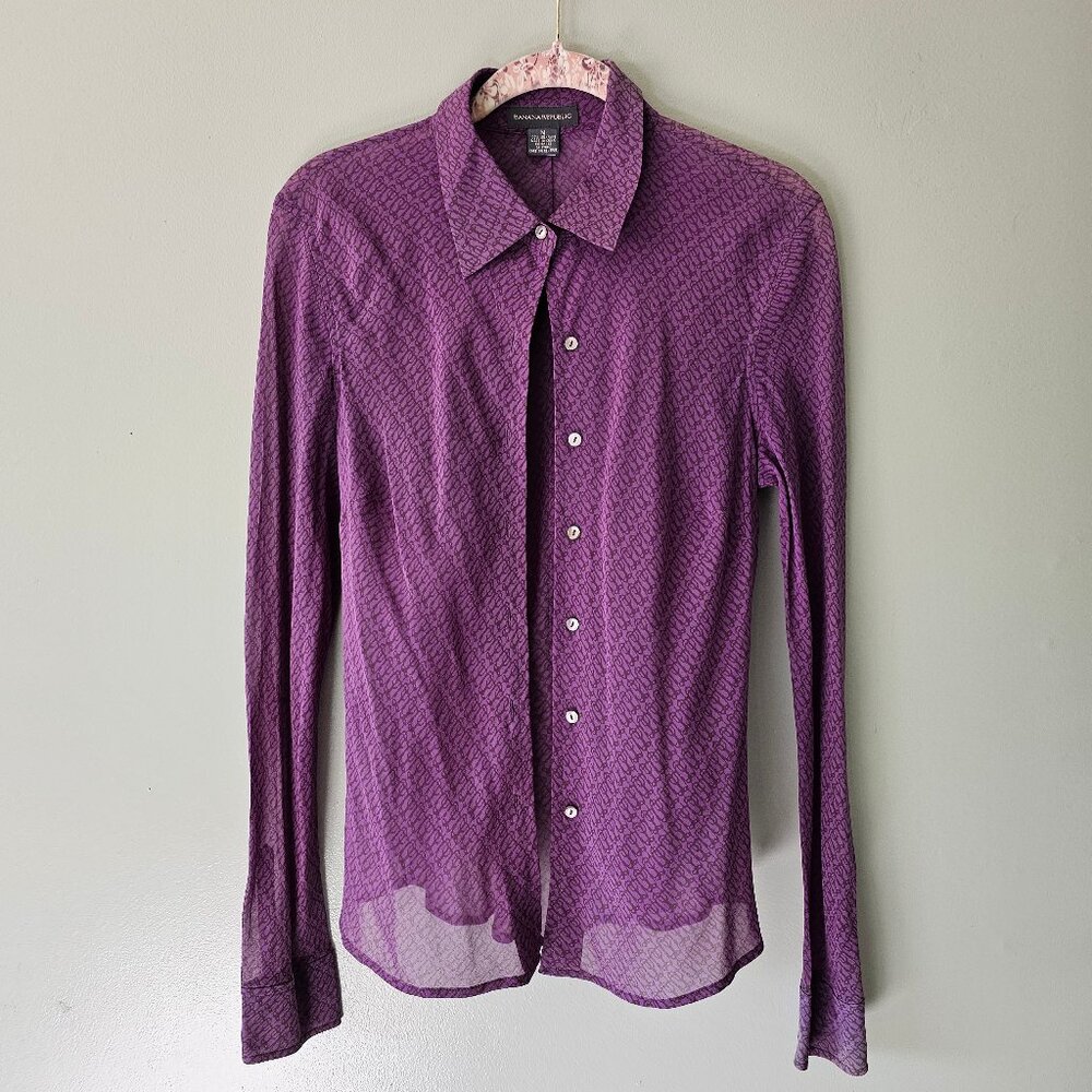 Vintage Banana Republic Sheer Purple Silk Blouse Size M